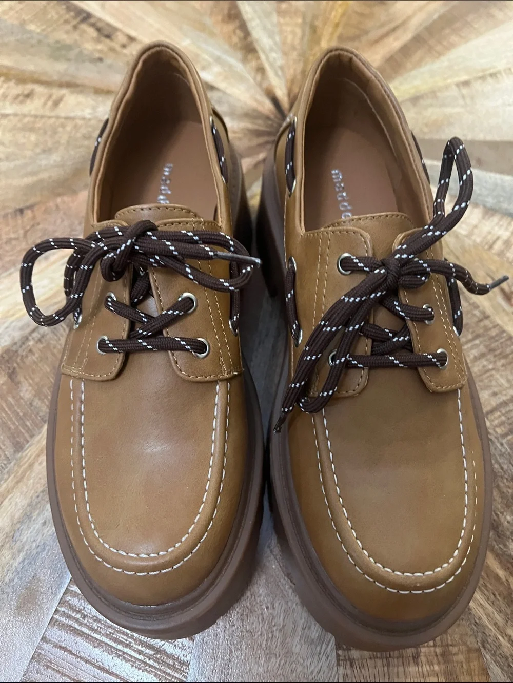 Madden Girl Tan Platform Lace-Up Boat Shoes